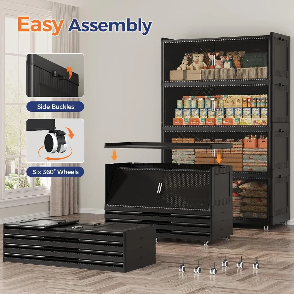 صناديق تخزين كبيرة جدًا بسعة 240 جالون مع أغطية، ومنظمات قابلة للطي سعة 960 لتر على عجلات، وخزائن خزانة قابلة للطي وقابلة للتكديس