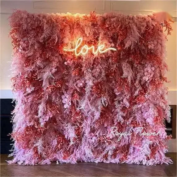 White feather wall background wedding wall artificial flower panel rolled up cloth back white ostrich feather wall