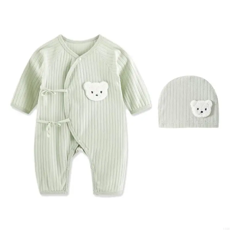 

U50F Infant Cotton Jumpsuit Hat Set Baby Long Sleeves Romper Soft Cotton Onepieces