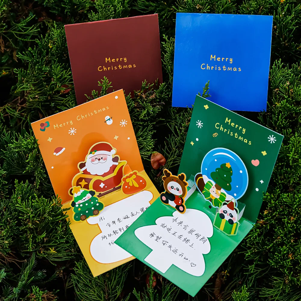 Tarjeta de felicitación tridimensional LovelyChristmas, tarjeta de bendición para eventos de jardín de infantes, regalo de dibujos animados, tarjeta de felicitación de bendición