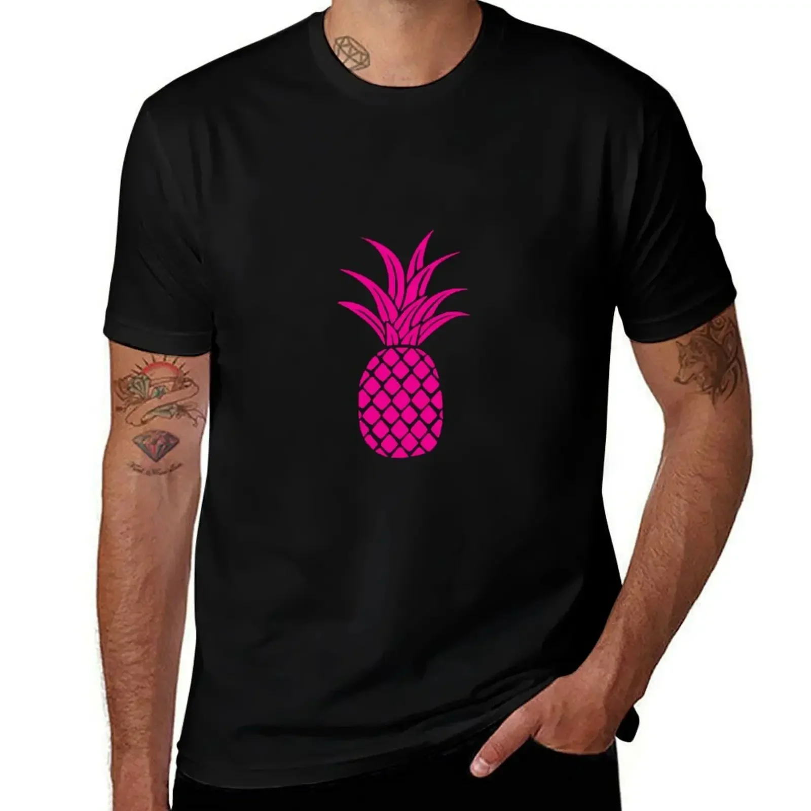 Bright Pink Pineapple T-Shirt Basic Simple Casual Short Sleeve Tee