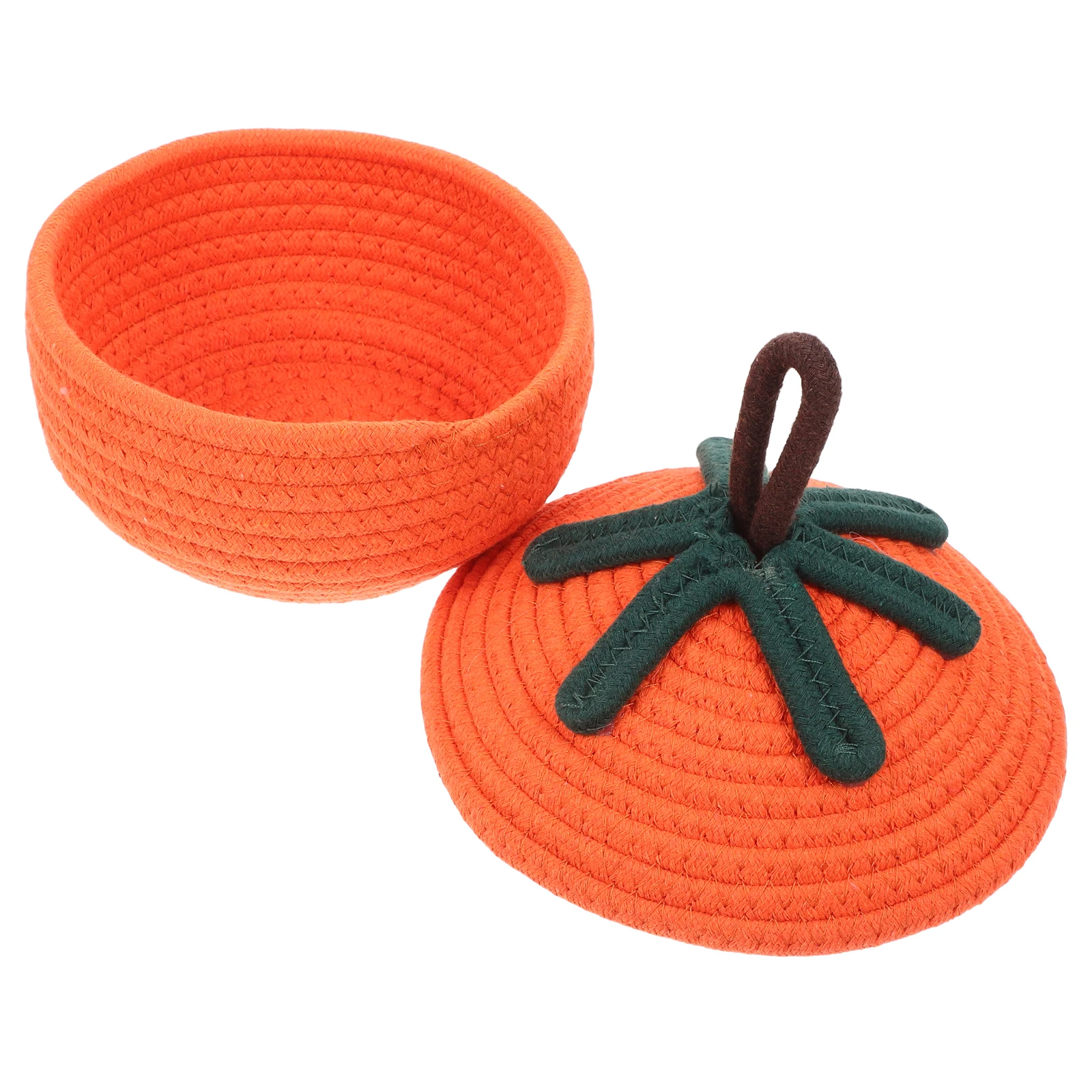 

Woven Basket Lid for Storage Crafts Snacks Cosmetics Home Office Fall Halloween Rope Container Box Pumpkin Storage Solution
