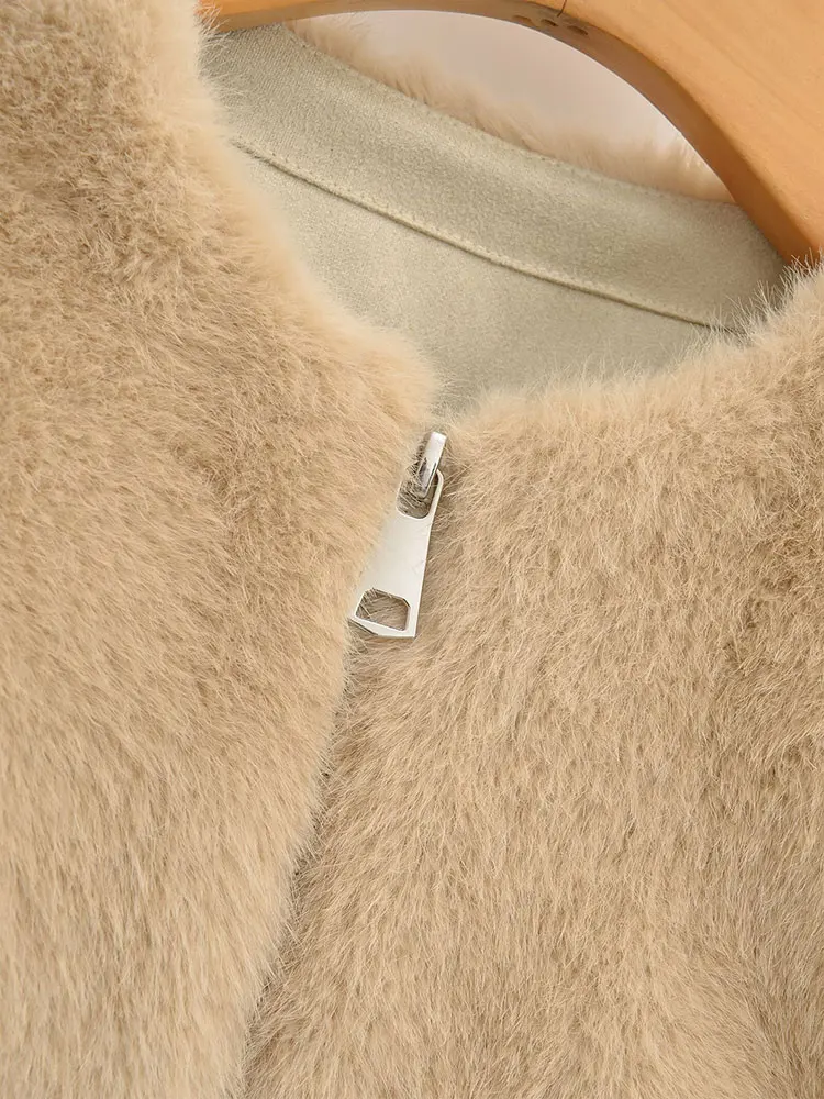 Nlzgmsj 秋冬フェイクファーベスト女性の新ファッションジッパーファーベストコート女性ノースリーブレジャー暖かいアウター