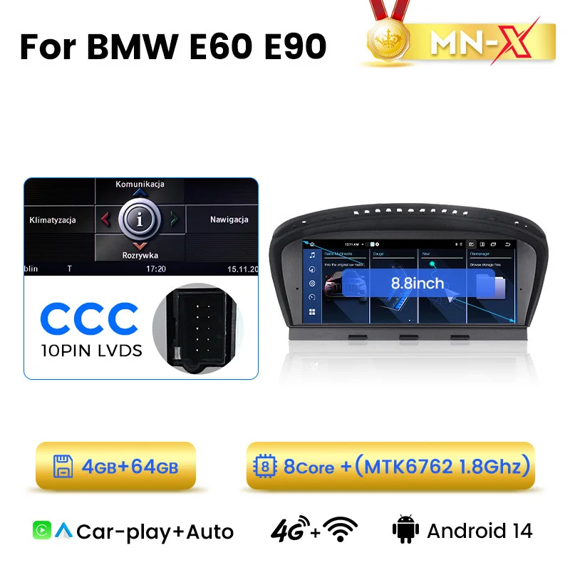 MEKEDE 8,8-inch autoradio draadloze Carplay voor BMW 3 5-serie E60 E61 E63 E64 E90 E91 E92 E93 Android 14 intelligente systemen - afbeelding 1