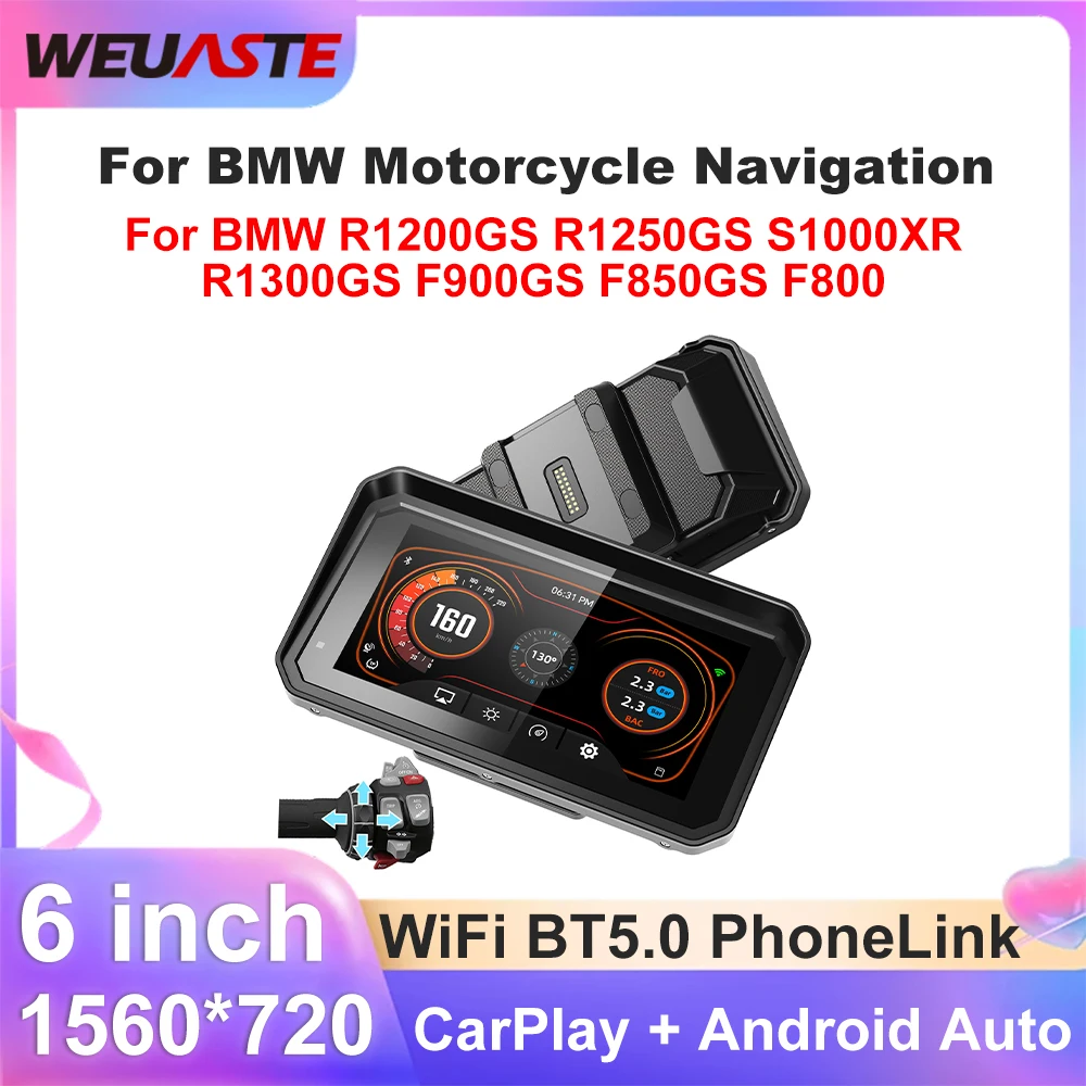 

6 Inch Wireless CarPlay Moto Android Auto Portable Digital Motorcycle Dashboard GPS Navigation For BMW R1200GS R1250GS S1000XR
