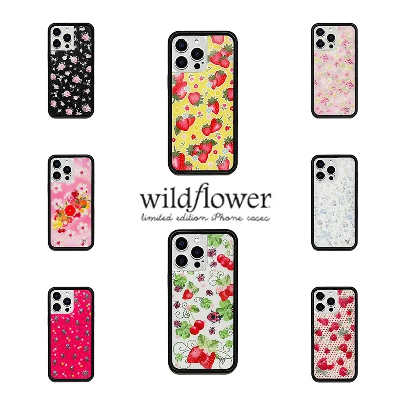 

Wildflower Strawberry Fields Floral Phone Case for iphone 16pro 12 13 14 15 16 Pro Max Plus Fruit Salad Bugs Berries wf Cover﻿