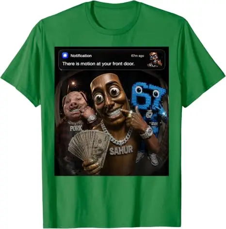 John Pork Tung-Tung-Tung Sahur 67 Meme Lustiges Brainrot T-Shirt „Es gibt Bewegung vor deiner Haustür“ Grafik-Bekleidung Neuartiges Geschenk – Detail 7