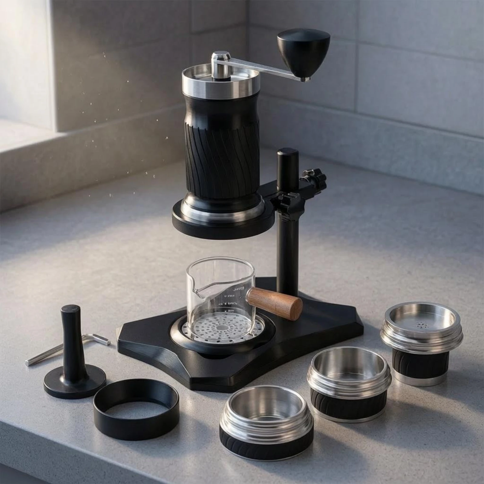 Lever Espresso Machine Stainless Steel Trim Portable Espresso Machine Hand Press Coffee Brewer Easy to Clean Kitchen Appliance