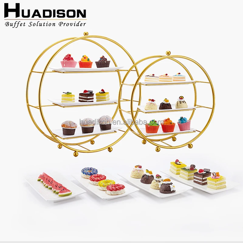 

Verdison Factory Price Luxury Golden Cake Rack Buffet Wedding Stainless Steel Cake Rack with Ceramic Plate