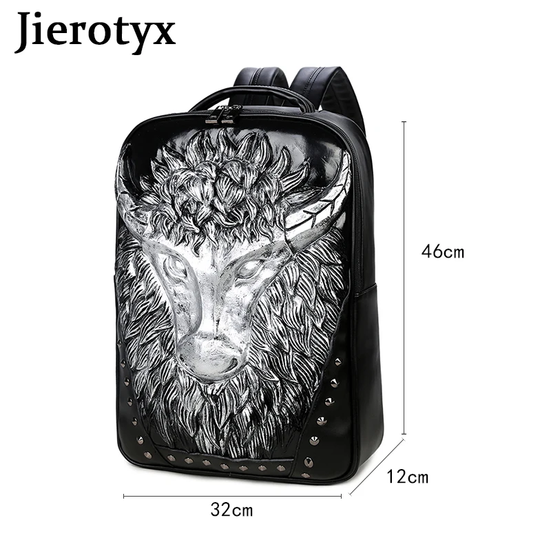 JIEROTYX 3D Cow Head Studded Waterproof Backpack Unisex Computer Laptop Bags Large Capacity Bookbag School Designer Travel Bag