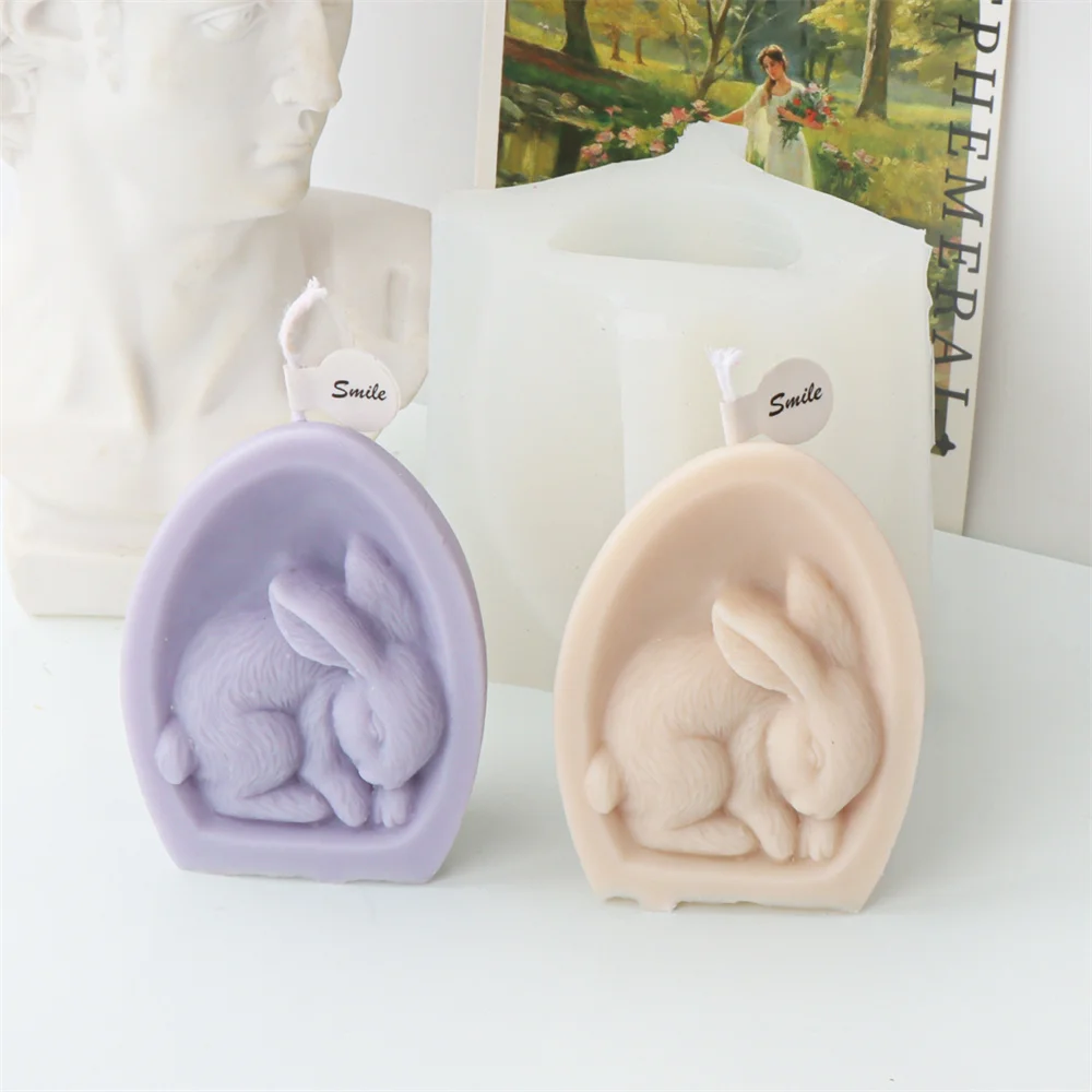 Half-egg Sleeping Egg Budding Hare Mold 3D Bunny Rabbit Silicone Egg Candle Mold Rabbits Fragrance Decoration