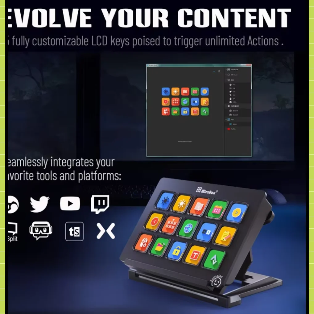 

Mirabox 293 V3 Stream Dock Visualized Mini Keyboard 15 Keys Custom LCD Keys Live Content Creation Controller For Windows/MacOS