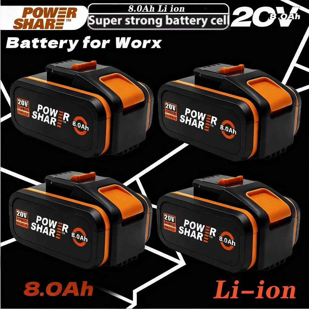 

6.0Ah/8.0Ah For WORX 20V high-capacity Lithium-ion Battery WA3553 WA3551 WA3553.1 WX390 WA3570 WX178 Rechargeable Battery Tool