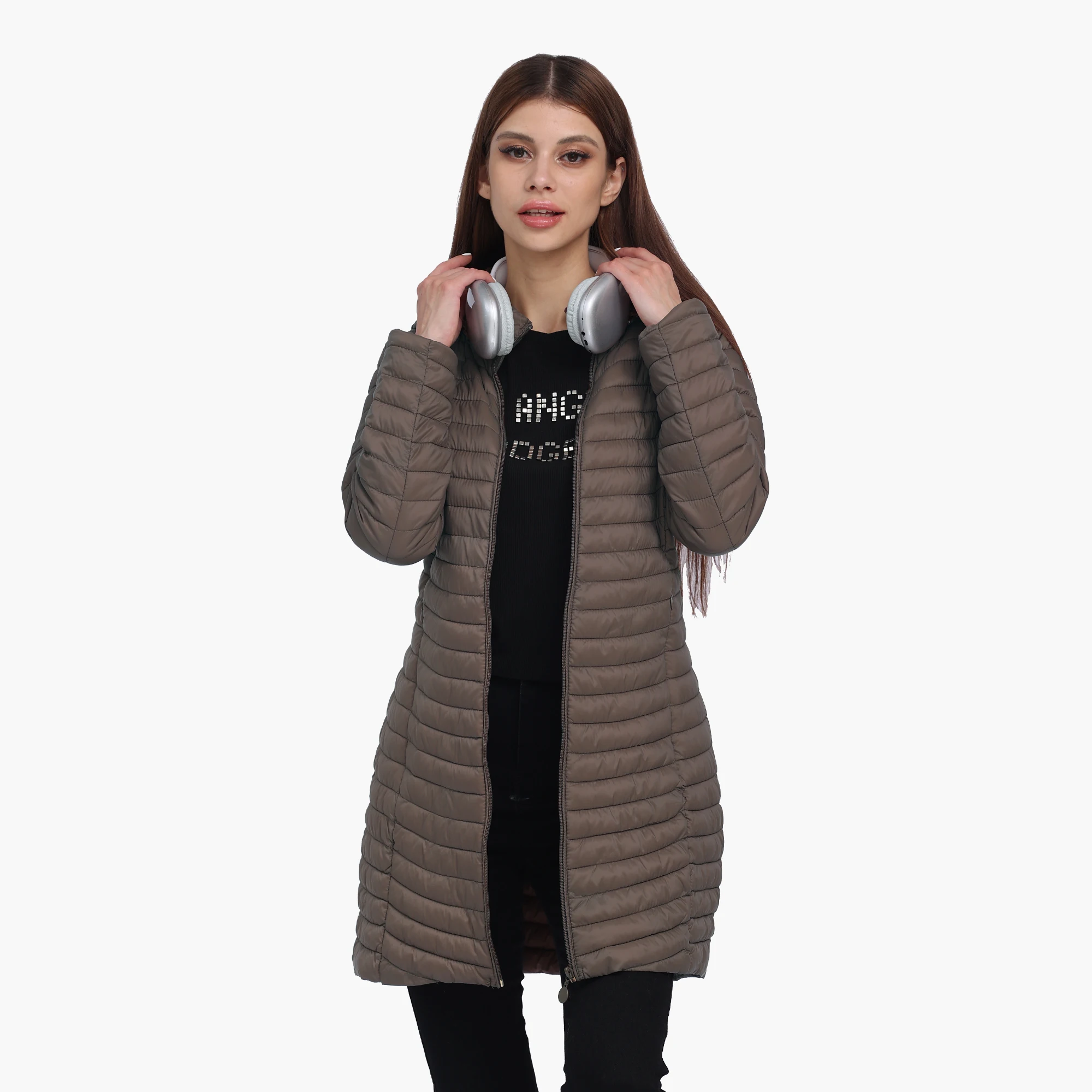 SANTELON Women Winter Long puffer Coat Detachable Hood Lightweight Coat Invisible Zipper Casual Coat Portable Outwear With Bag