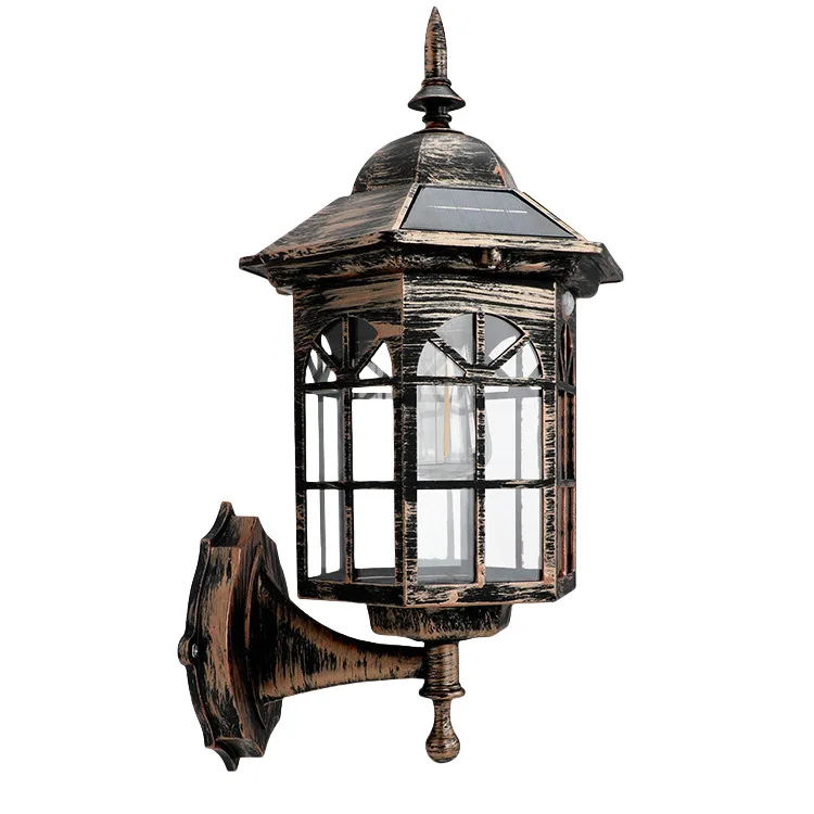 Solar wall lamp outdoor waterproof retro garden light outdoor garden atmosphere light decorative light automatic induction