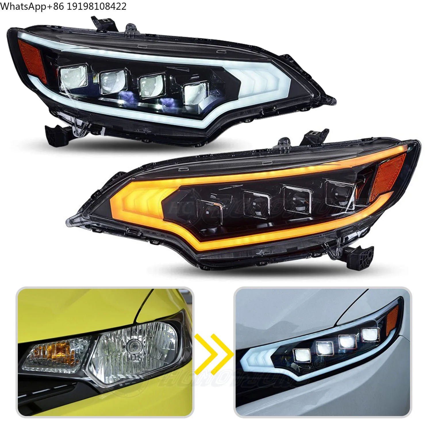 HCMOTIONZ Factory LED Head Lights High Quality Assembly DRL Normal 2013-2020 Front Light for Honda FIT/JAZZ