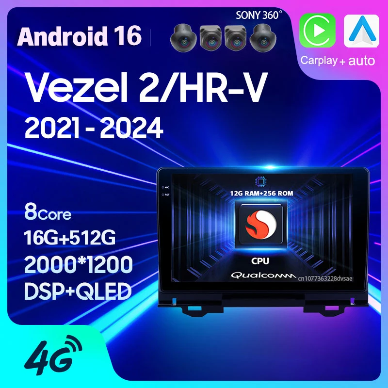 Android 16 Car Radio For Honda Vezel 2 HR-V RV RZ 2021 2022 2023 2024 Carplay Auto GPS Player DSP Multimedia 2 Din Video Stereo