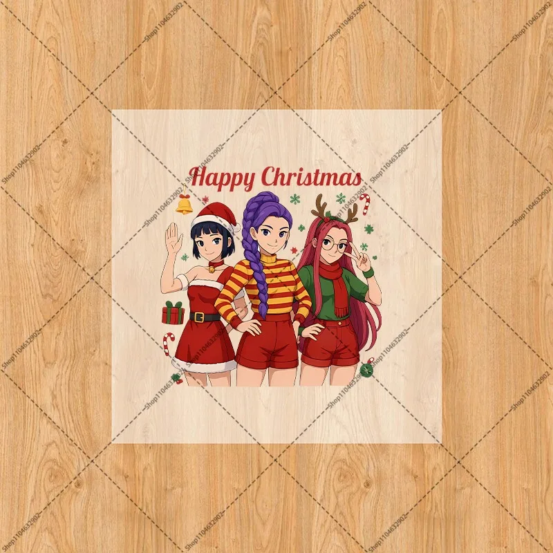 Kpop شيطان الصيادين عيد الميلاد الساخن ختم ملصقات النقل الحراري ملصق الكرتون أنيمي زينة عيد الميلاد الطرف الديكور هدية