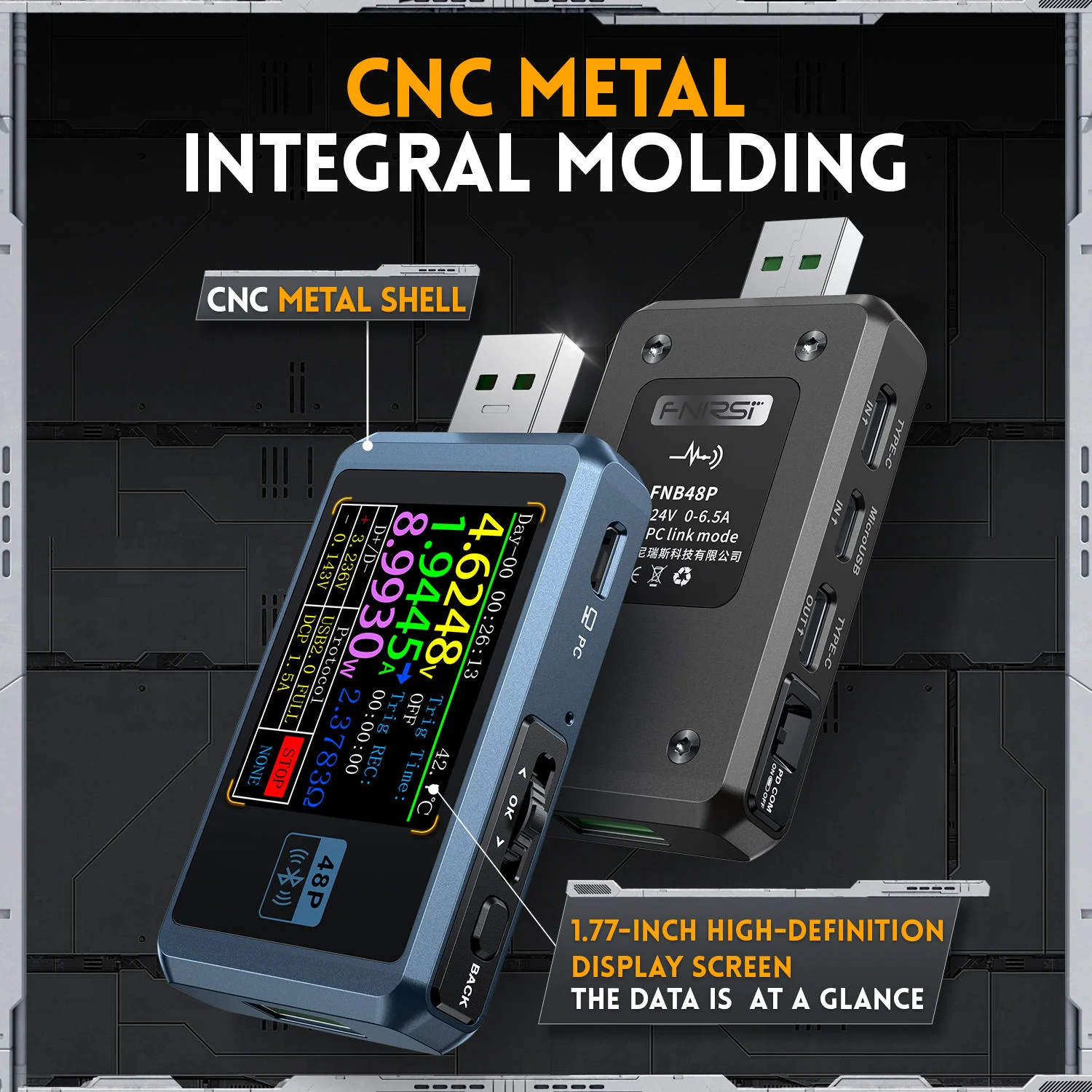 FNIRSI FNB48P USB Tester Voltmeter Ammeter TYPE-C Fast Charge Detection Trigger Capacity Ripple Measurement with CNC Metal Shell
