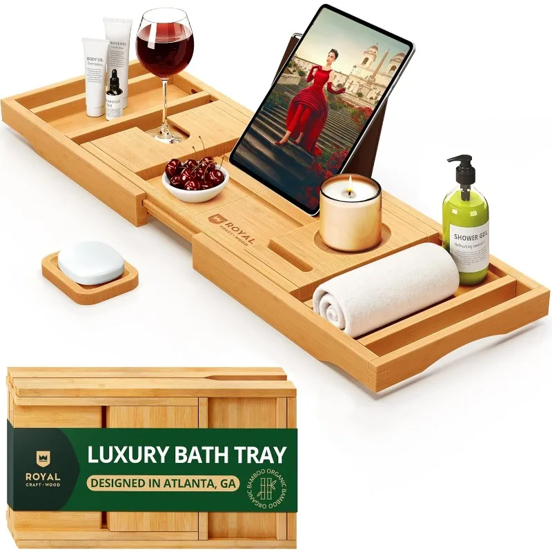 Premium Foldable Bathtub Tray Expandable Bath Tray for Tub Luxury Bathtub & Bathroom Accessories