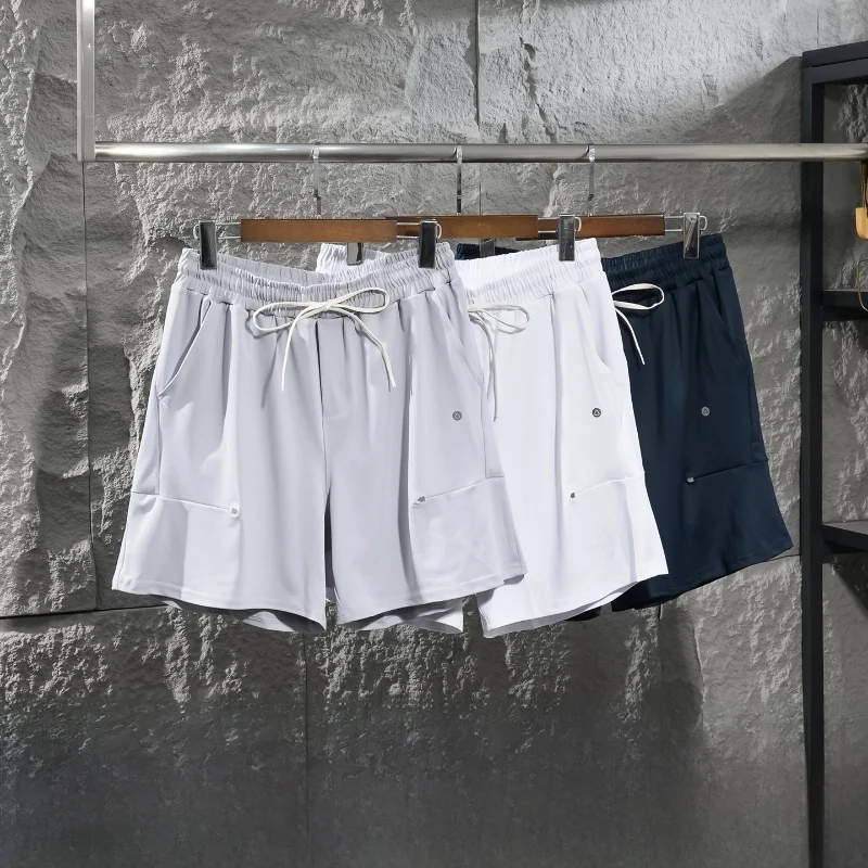Ice Silk Smooth 3D Tailored Summer Men's Elastic Breathable Quick Dry Loose Waist Sports Casual Shorts Trendy Straight Leg Pants