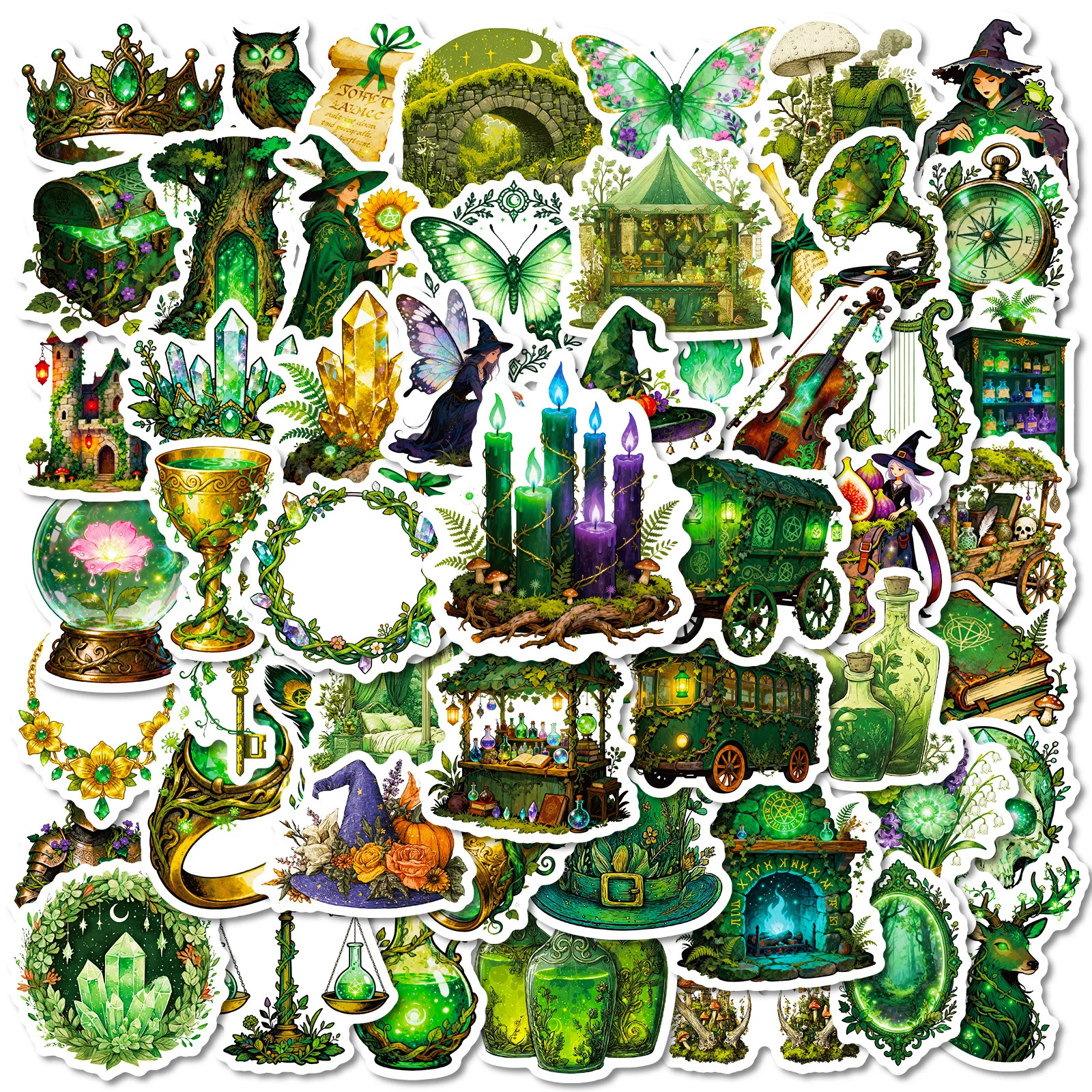56 個新しいグリーンフォレストグラフィティステッカーマジックスタイル漫画魔女装飾 DIY おもちゃラップトップギター車バイクスケートボードデカール