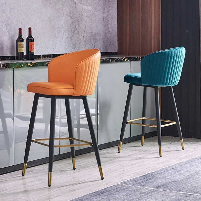 Light Luxury Bar Chair Modern Simple Household Backrest High Stool Bar Orange Front Desk Cashier