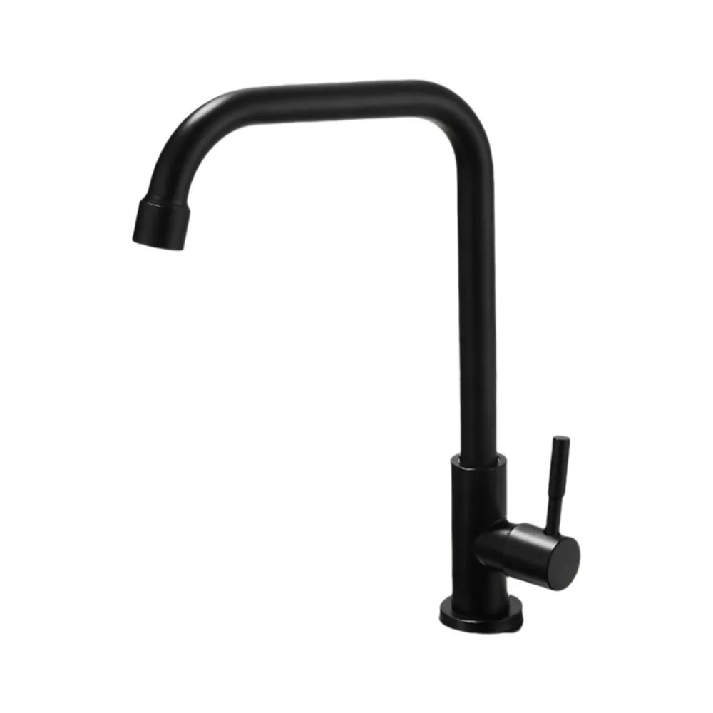

Stainless Steel Kitchen Faucet Universal Convenient Rotatable Spout Faucet Wall-mounted Black Single Cold Water Tap Balcony