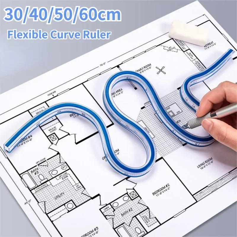 regua para costura curva flexivel dobravel desenho ferramenta de desenho escala metrica design de engenharia 30 cm 40 cm 50 cm 60cm 01