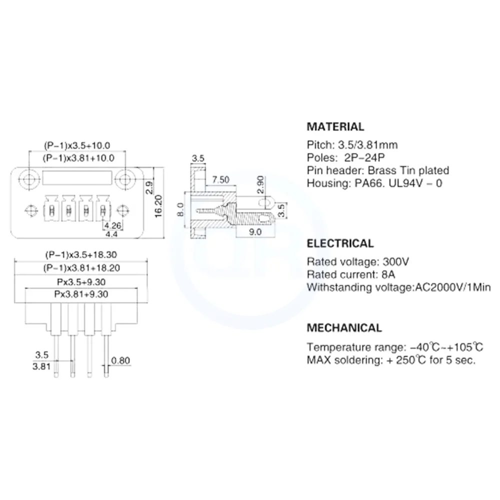 (1 Set) KF 2EDGWB + 2EDGKM 3.81mm Pitch Plug Through Wall Fixed Wiring Complete Set with Flange 2~24Pin 15EDGWB + 15EDGKM 3.81