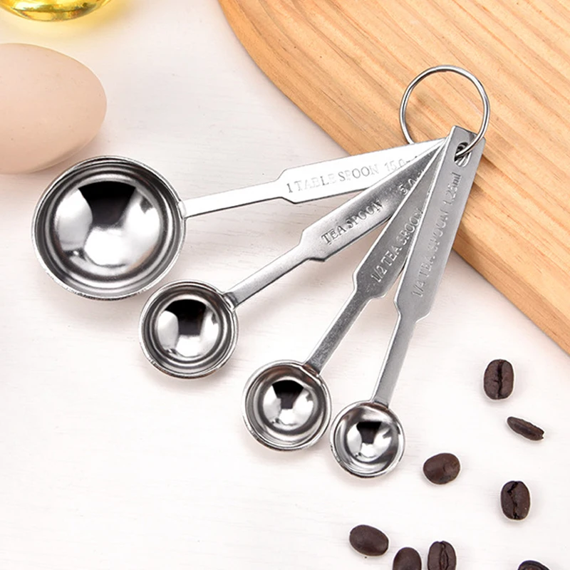 4Pcs Stainless Steel Measuring Spoon with Scale Coffee Sugar Spice Spoon for Kitchen Baking Cooking Accurate Measurement Tools
