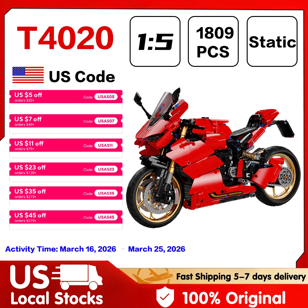 

New Desktop Ornament Gift 1809 PCS 1:5 Scale Static Motorcycle Model Bricks Kids DIY Assemble Red Motorbike Building Blocks Toys