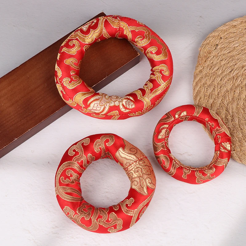 1PC 8-12cm Cotton Singing Bowl Cushion Red Silk Handmade Embroidery Sound Bowl Pad Meditation Accessories