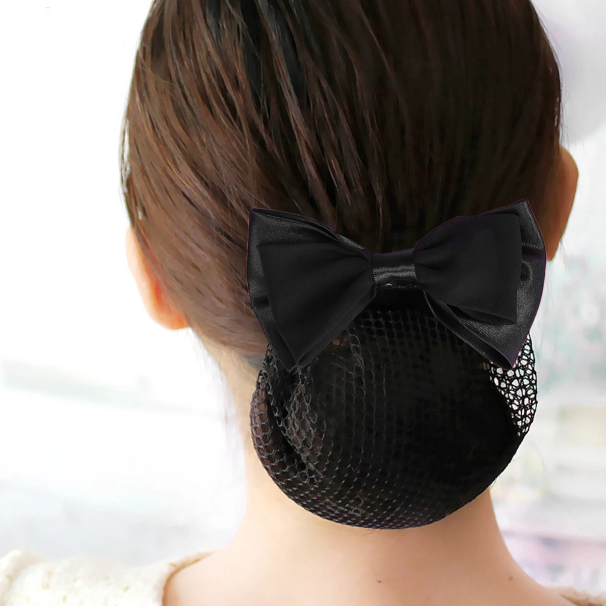 

2pcs Hair Snood Elegant Bow Headdress Elastic Bun Net Headwear For Women Girls Professional Lady Work Party