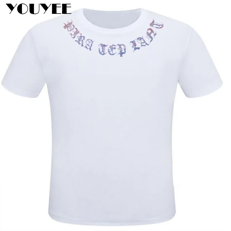 Men Trendy Streetwear T-Shirt Wing Designer Hot Diamond Round Neck Casual Cotton Tops Male Clothing 2023 New Style Large Size