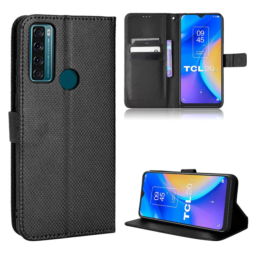 Para TCL 20 SE funda de lujo con patrón de diamante piel PU Funda de cuero con soporte tipo billetera para TCL 20SE TCL20SE bolsa de teléfono