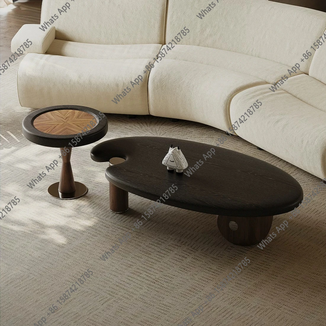 Medieval style coffee table small apartment living room design sense retro advanced sense oval coffee table combination