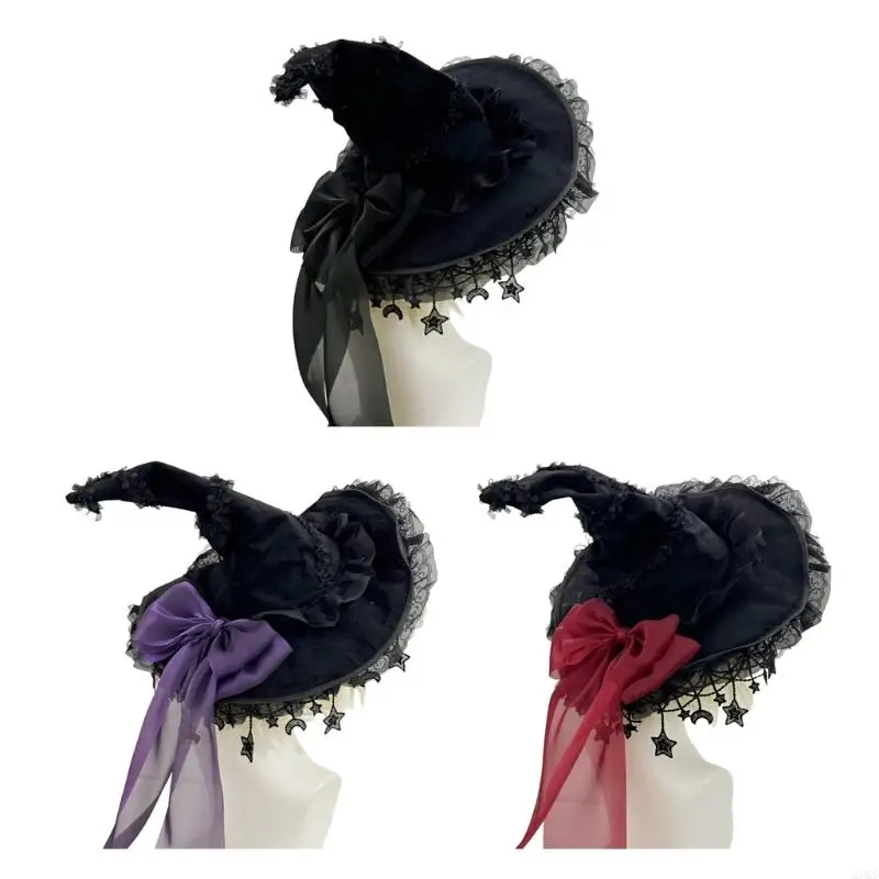 

270D Halloween Witch Hat Wizard Caps Wizard Cosplay Costume Wide Brim Pointed Hat