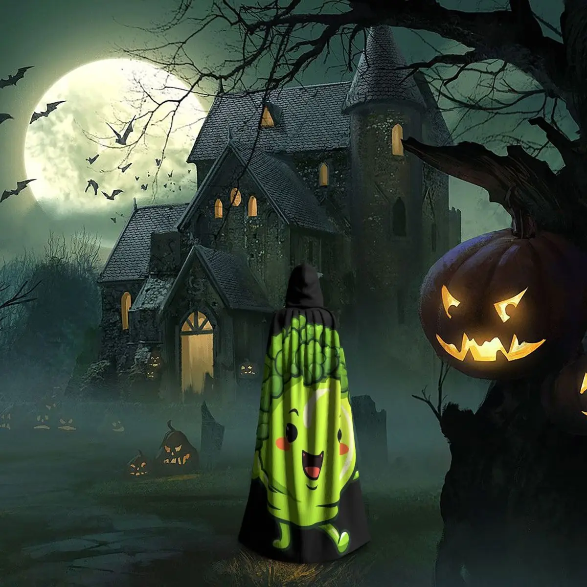 لطيف ملون Kawaii البروكلي الرقص طويل مقنعين عباءة الساحرة القرون الوسطى زي تأثيري كيب هالوين مصاص دماء الكبار للجنسين