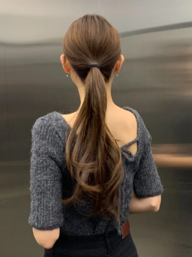 Chic Autumnal Vintage Versatile Square Collar Bal Knot Design Soft Slimming ort Sve Knitted Sweater for Women