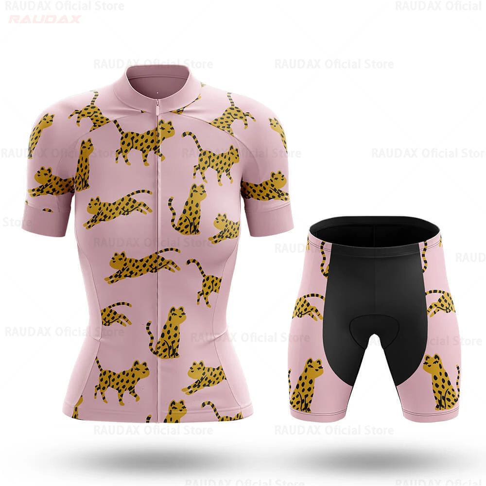 2022 Pink Women Summer Short Sleeve Cycling Jersey Anti-UV Shorts Uniform Set Outdoor Mtb Bike Tops Suit Bicycle Clothing Shirs