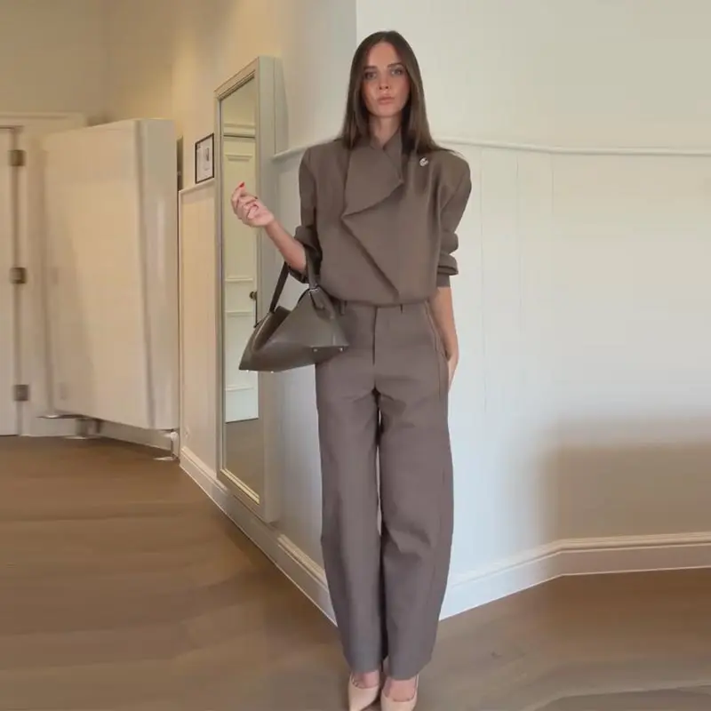 Mantel, Tube Top und Hose 3-teiliges Set für Damen, Sexy Laternenärmel-Jacke mit Reißverschluss, Gerüschte Lose Jacke, Hochgeschnittene Weite Hose, Outfit – Detail 18