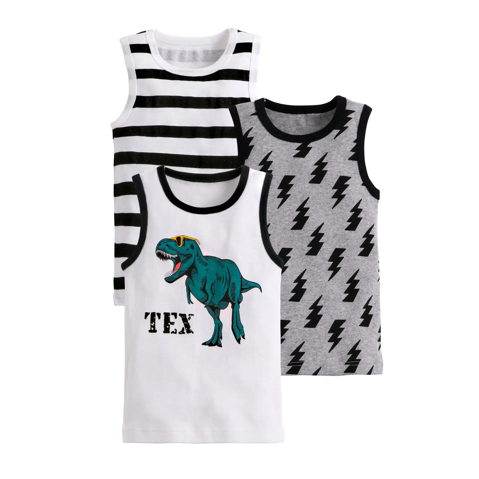 Toddler Boys 3 Pack Tank Tops  Summer Cartoon Undershirt Baby Dinosaur Excavator Print Sleeveless Tops