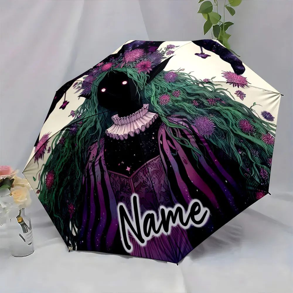 Custom Name  Mystical Dark Figure-Themed Umbrella Design Print 8 Iron Ribs Folding Umbrella Auto-Open Fashion Sunshade
