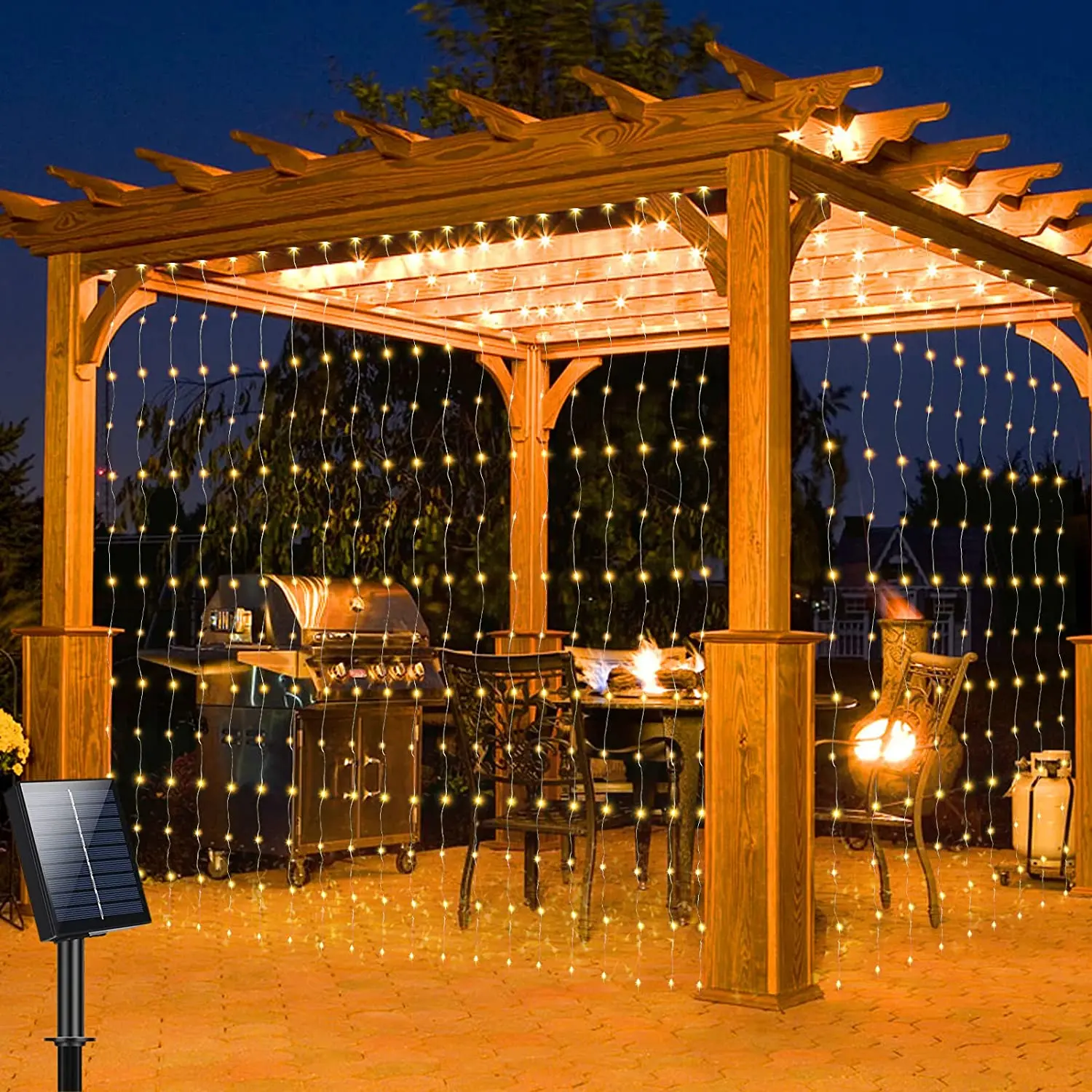 3M Solar Curtain Light Outdoor Waterproof 300 LED Solar Power Fairy Garland String Lights for Yard Garden Pavilion Party Wedding