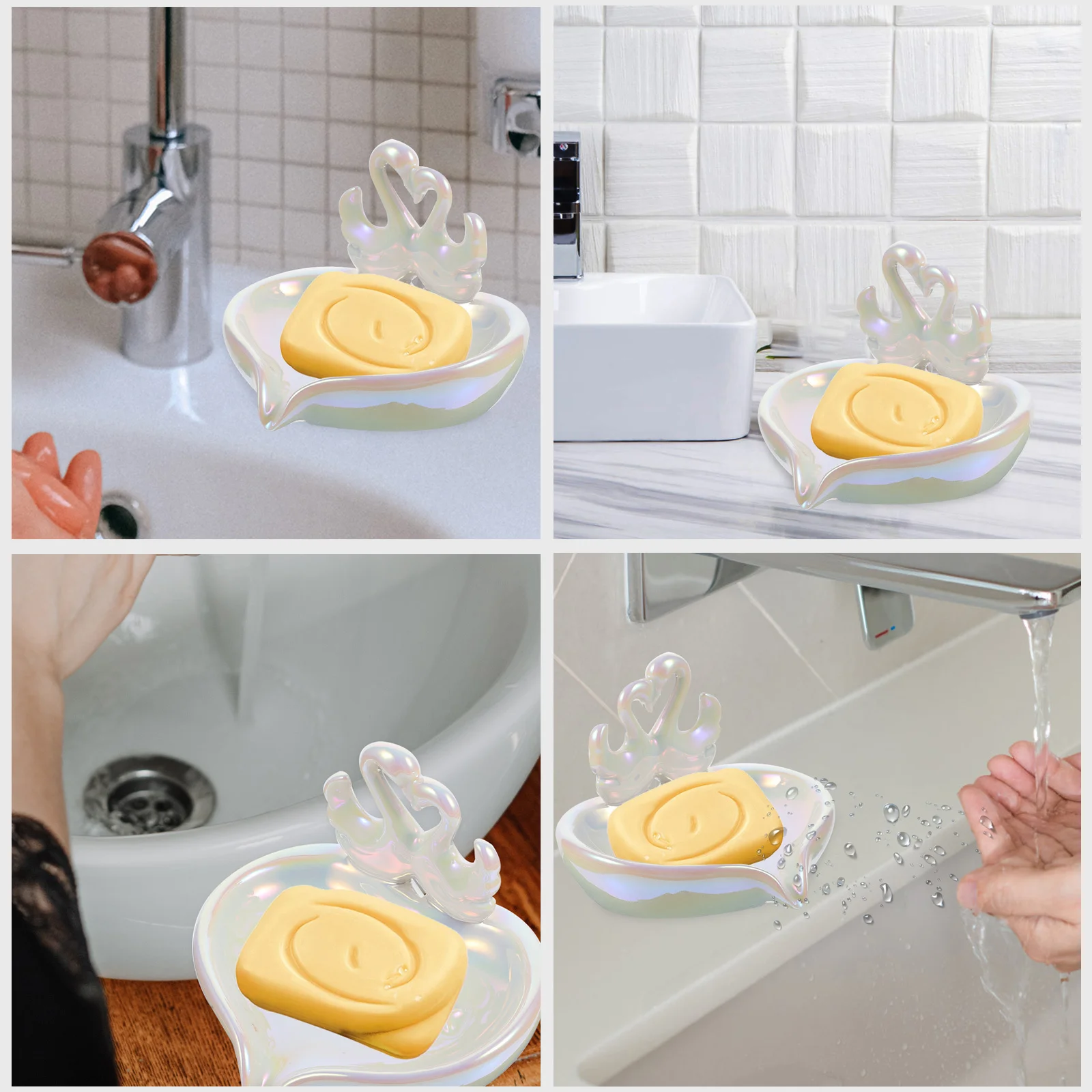 

Ceramic Soap Dish Swan Self Draining Bathroom Sink Tray Organizer Multi-Use Bar Soap Holder Kitchen Cleaning Sponge Holder