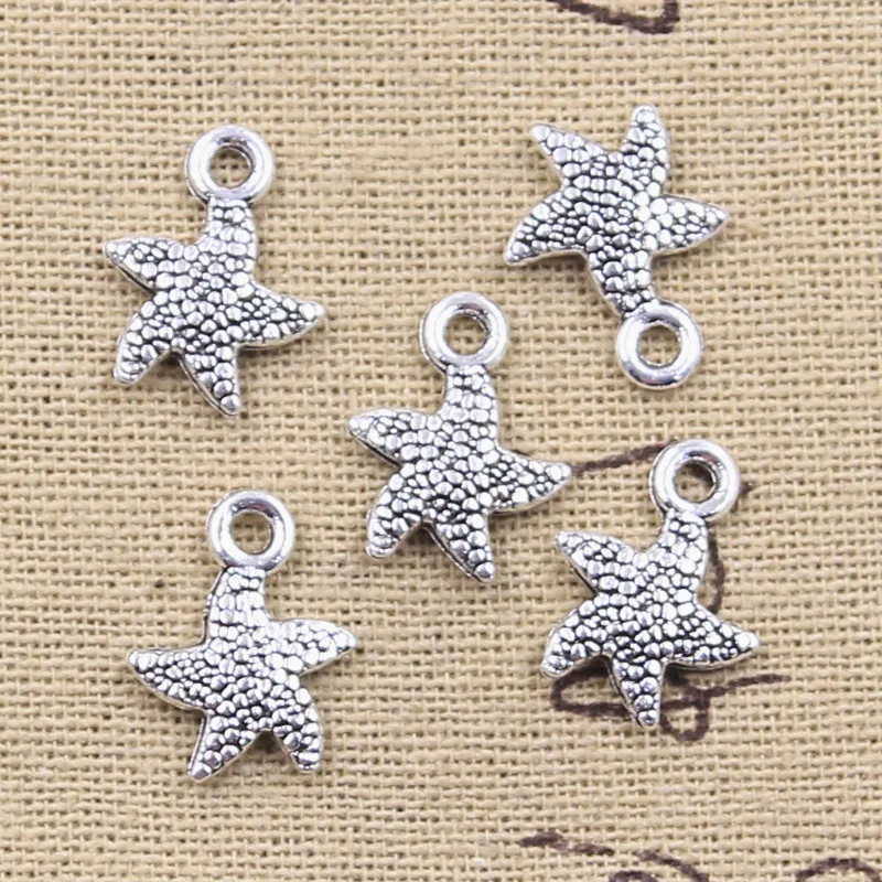 30pcs Charms Sea Starfish Star 16x12mm Antique Silver Color Pendants DIY Crafts Making Findings Handmade Tibetan Jewelry