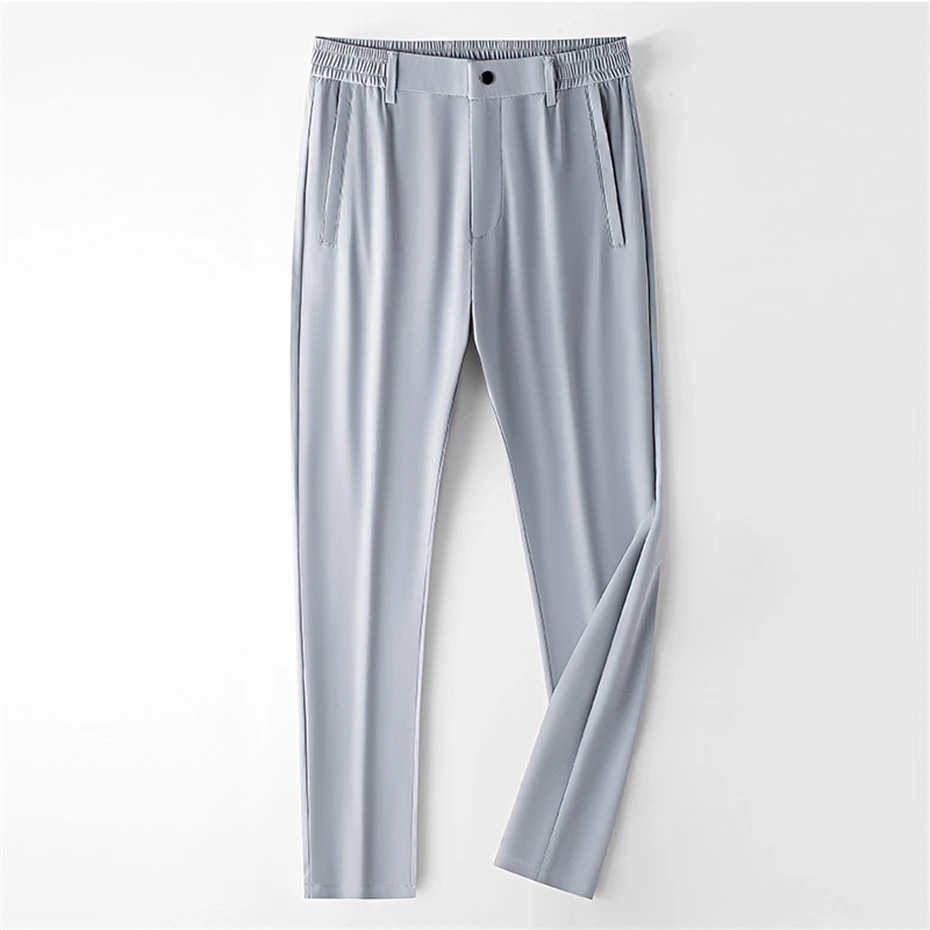 Summer Cool Pants Men Straight Stretch Pants Fashion Casual Solid Color Pants Male Anti-wrinkle Trousers