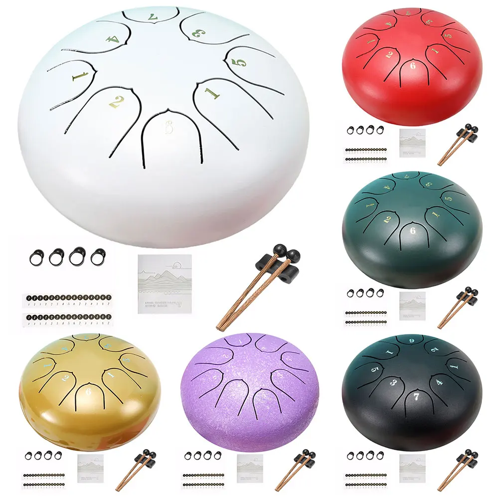 

6 Inch 8 Notes Hand Pan Drum with Drum Mallets Stickers Finger Picks Percussion Instruments Rain Drum Instrument Unique Gift