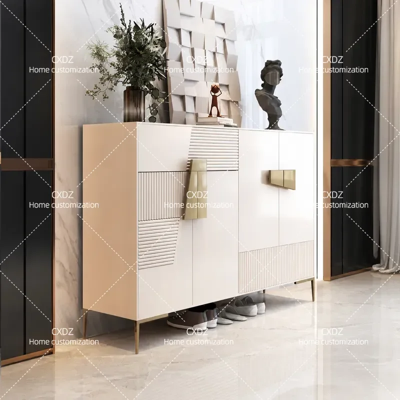 Light Luxury Shoe Cabinet Modern Simple Living Room Storage French Cream Style Rock Slab Door Villa Home Furniture